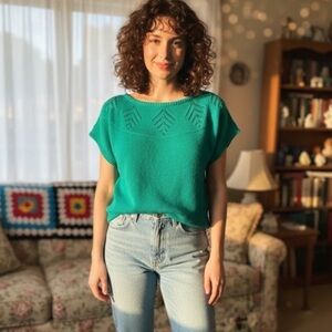 Vintage Stepping Stones Floral Cardigan - Women’s Size S - Teal Embroidered EUC